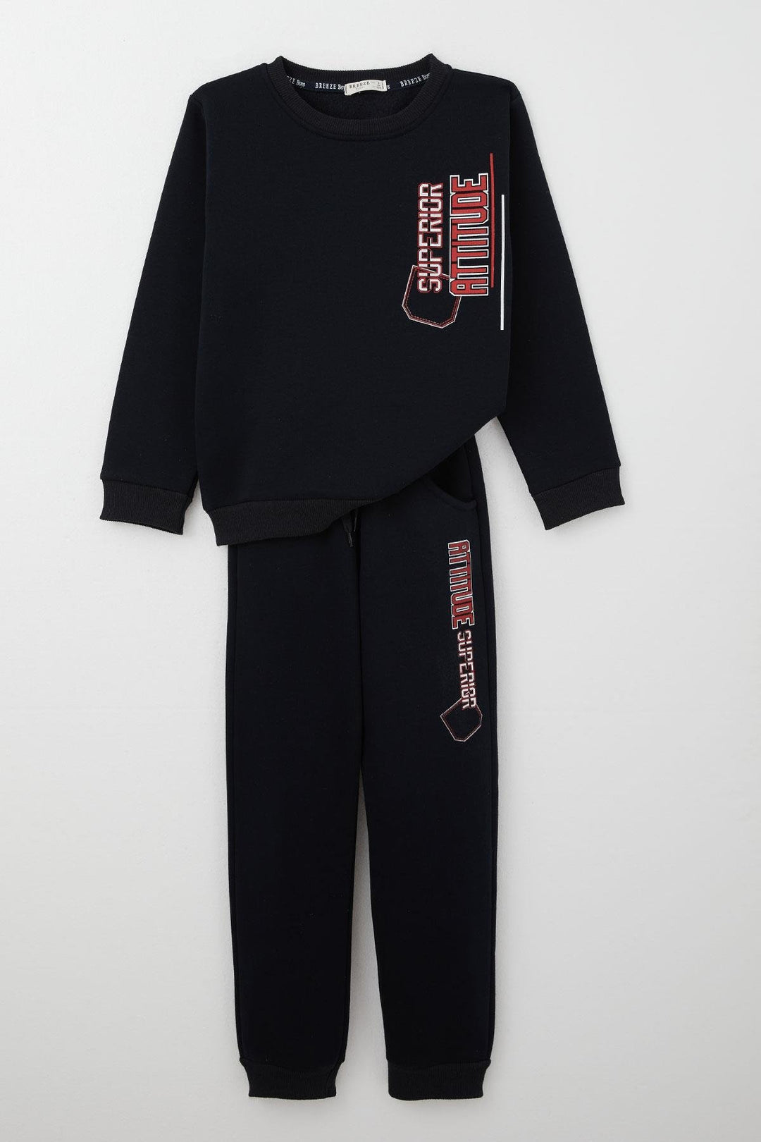 BRE Breeze Boys' Tracksuit with Printed Writing, Drawstring and Accessories, 4-8 Years, Navy Blue - Perth
