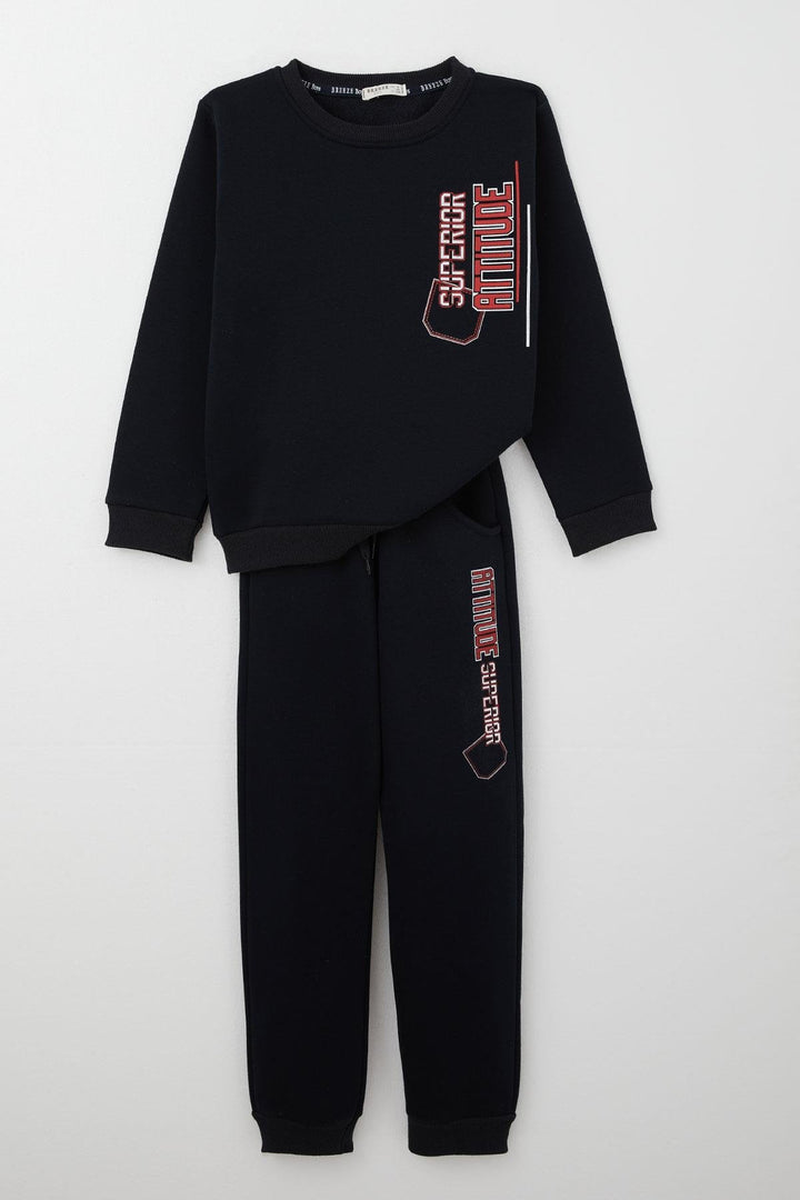 BRE Breeze Boys' Tracksuit with Printed Writing, Drawstring and Accessories, 4-8 Years, Navy Blue - Perth