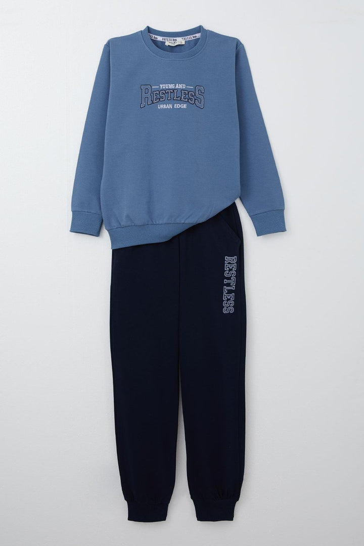 BRE Breeze Boys' Tracksuit with Printed Text Pockets 50 Years, Indigo - Argenteuil