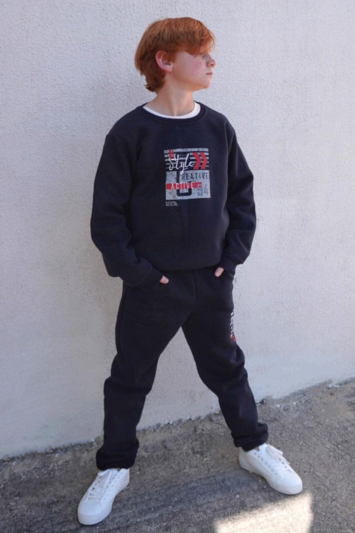 BRE Breeze Boys' Tracksuit with Printed Writing and Lace Accessories, 82 Years, Navy Blue - Loughborough