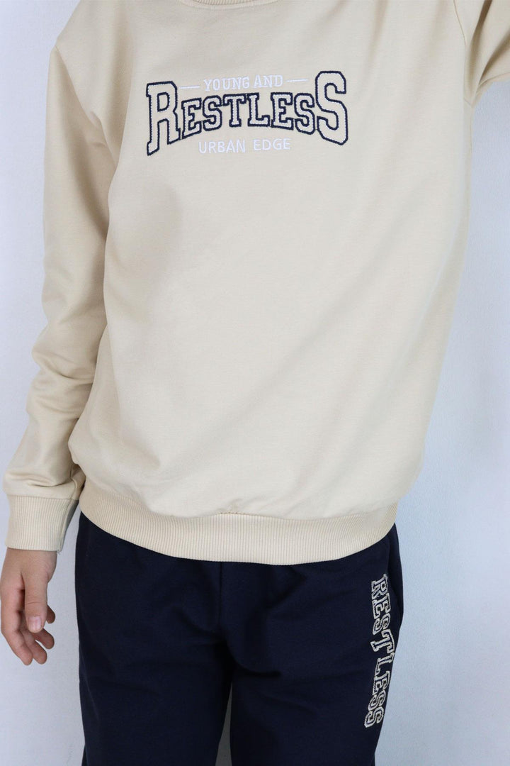 BRE Breeze Boys' Tracksuit with Printed Writing Pockets 50 Years, Beige - Livermore