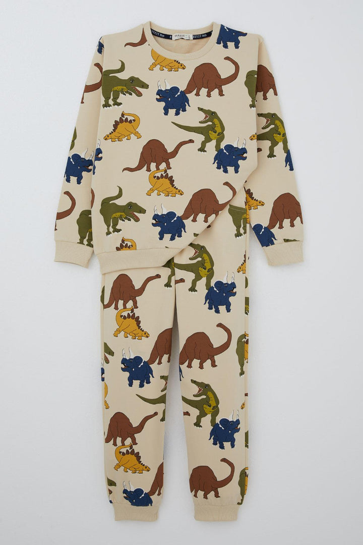 BRE Breeze Erkek Çocuk Eşofman Takım Dinozorlar Alemi Desenli 4-8 Yaş, Bej - Albi