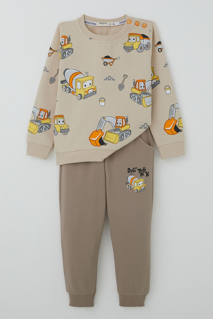 BRE Breeze Boys' Tracksuit Little Operator Hardworking Construction Machinery 1-4 Years, Beige - Acerra