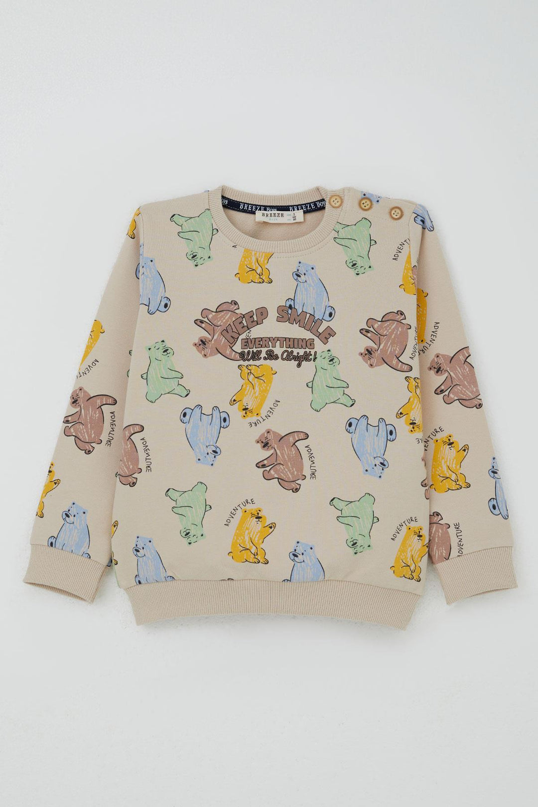 BRE Breeze Boys' Sweat Suit Motivation Themed Cute Bear Patterned 1.5-5 Years, Beige - Siena