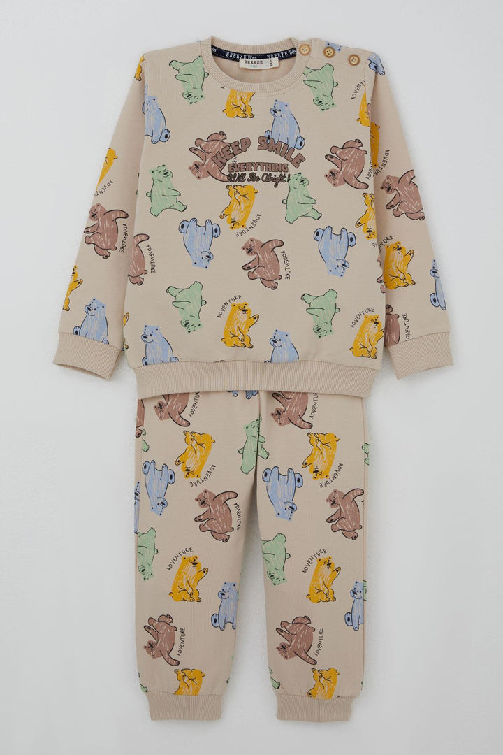 BRE Breeze Boys' Sweat Suit Motivation Themed Cute Bear Patterned 1.5-5 Years, Beige - Siena