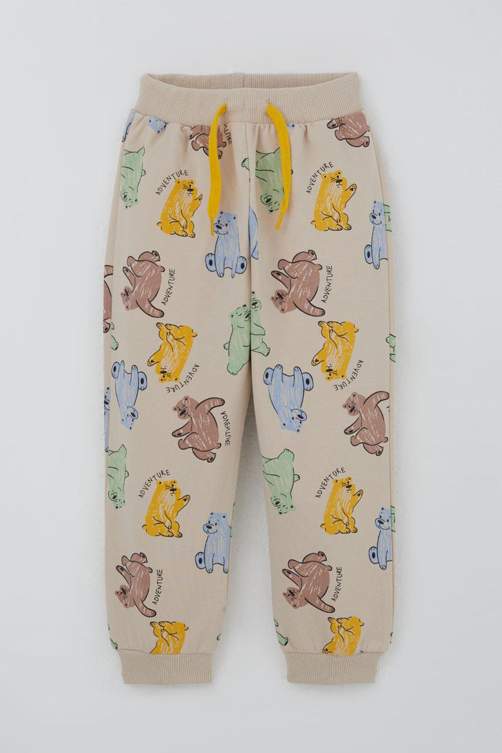 BRE Breeze Boys' Sweat Suit Motivation Themed Cute Bear Patterned 1.5-5 Years, Beige - Siena