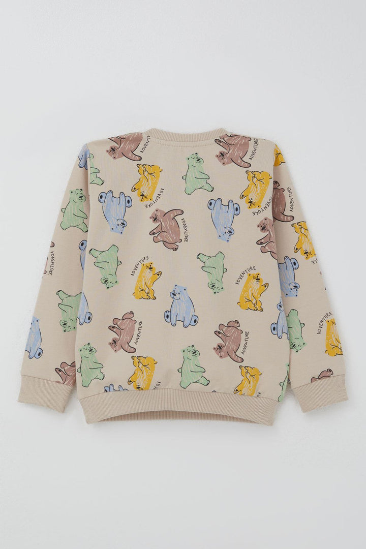 BRE Breeze Boys' Sweat Suit Motivation Themed Cute Bear Patterned 1.5-5 Years, Beige - Siena