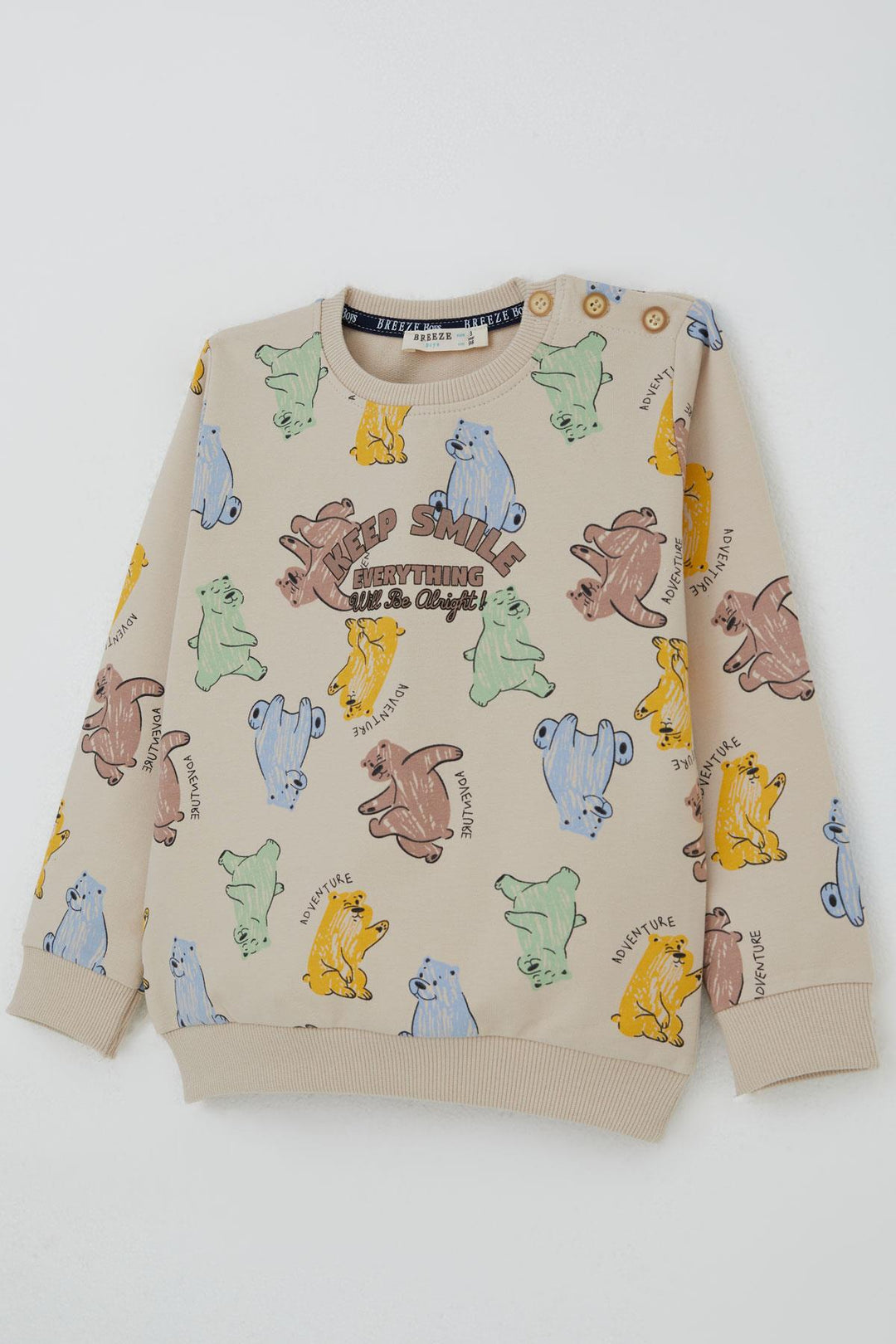 BRE Breeze Boys' Sweat Suit Motivation Themed Cute Bear Patterned 1.5-5 Years, Beige - Siena
