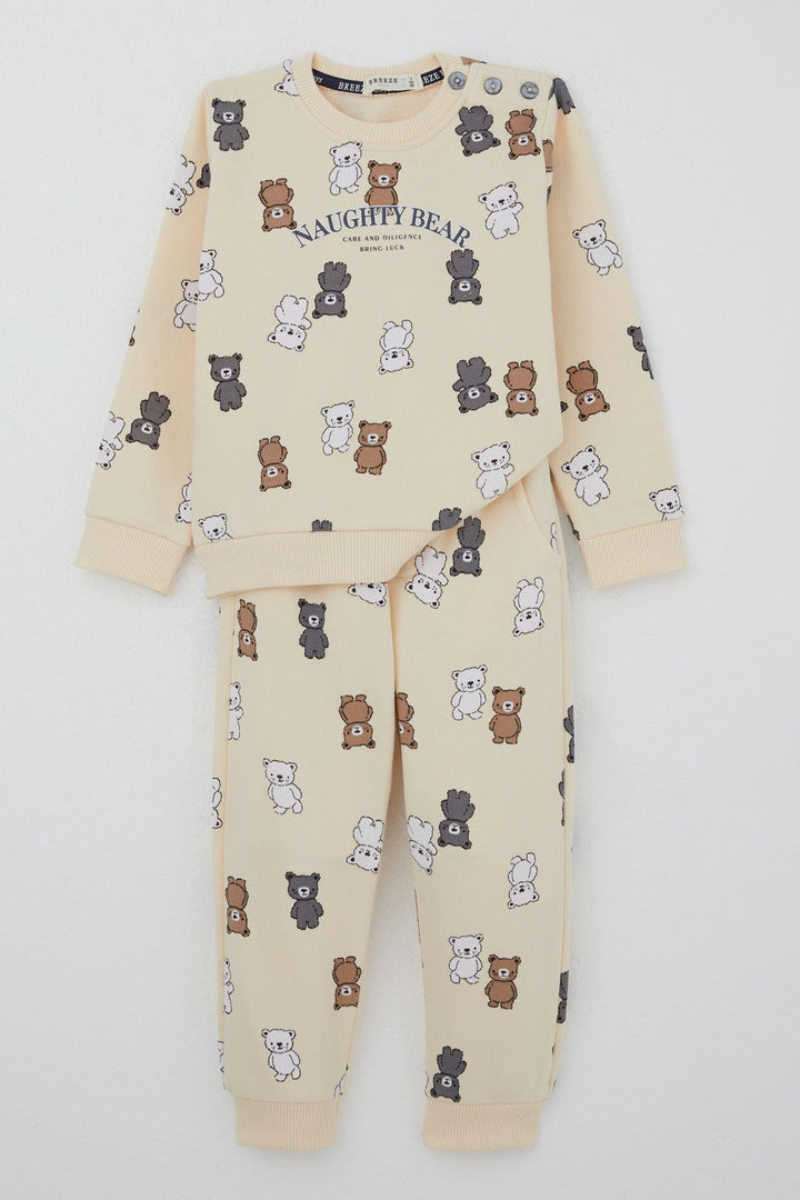 BRE Breeze Boys' Sweat Suit Cute Bear Patterned 1-4 Years, Cream - Villach