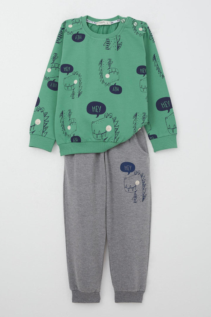 BRE Breeze Boys' Sweat Suit Cute Dinosaur Patterned 1.5-5 Years, Mint Green - Bad Oeynhausen