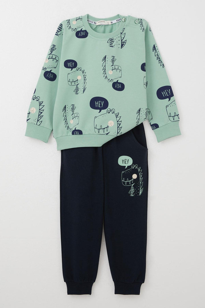BRE Breeze Boys' Tracksuit Cute Dinosaur Patterned 1.5-5 Years, Aqua Green - Torremolinos