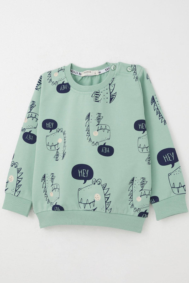 BRE Breeze Boys' Tracksuit Cute Dinosaur Patterned 1.5-5 Years, Aqua Green - Torremolinos