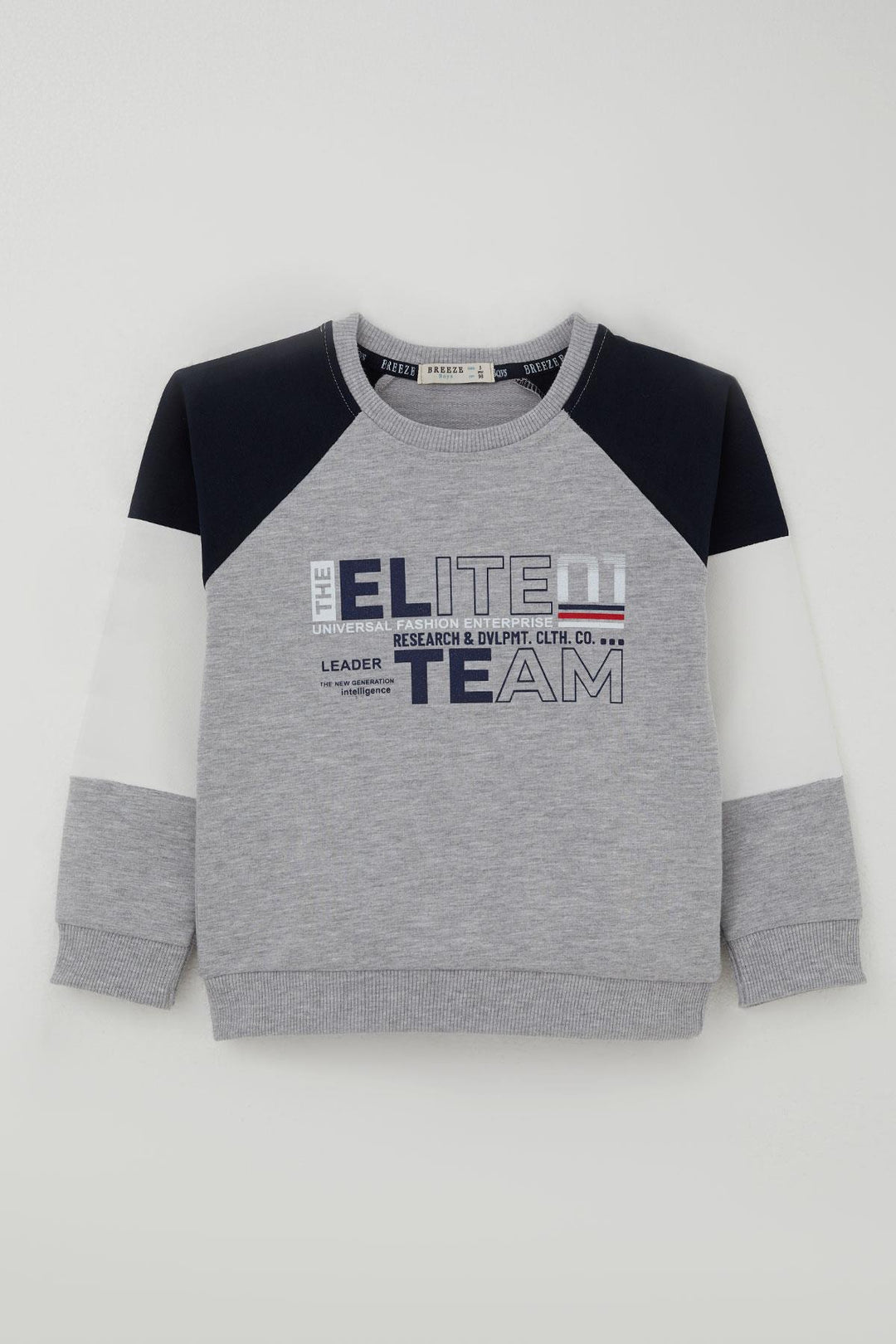 BRE Breeze Boys' Tracksuit with Printed Sleeves Color Block 3-7 Years, Grey Melange - Burien