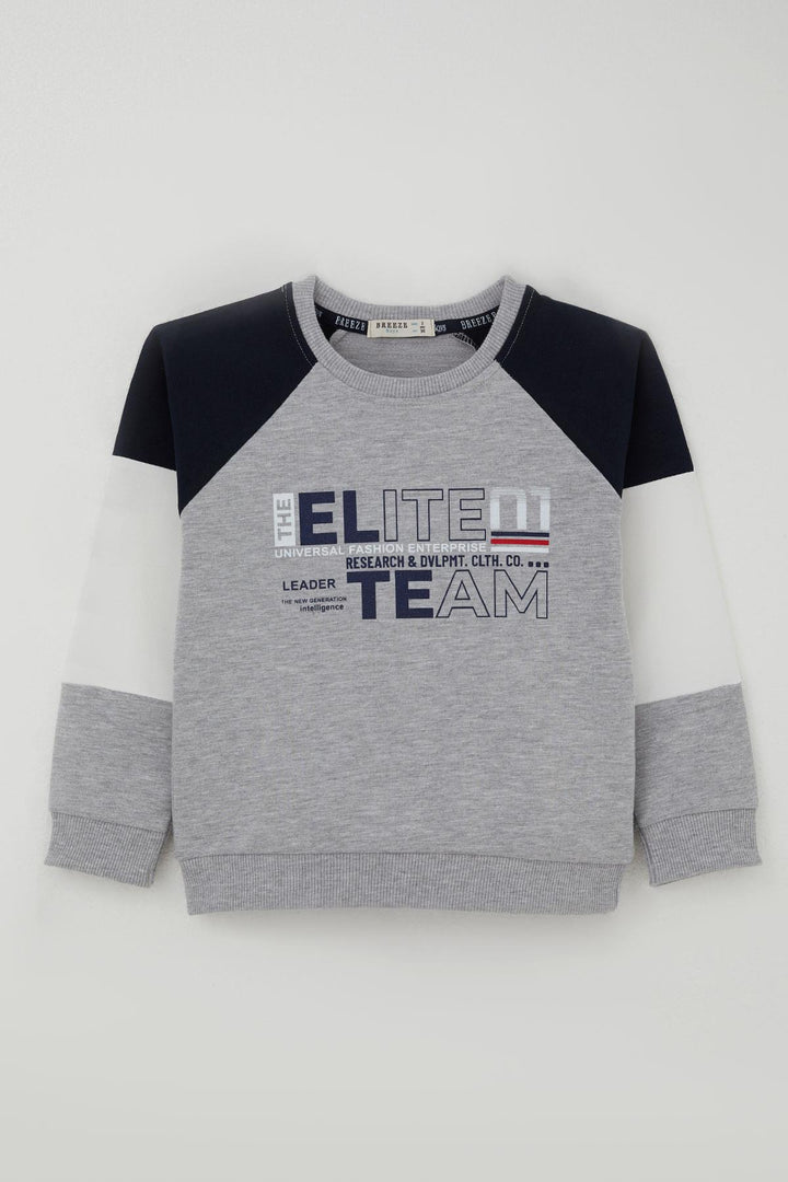 BRE Breeze Boys' Tracksuit with Printed Sleeves Color Block 3-7 Years, Grey Melange - Burien