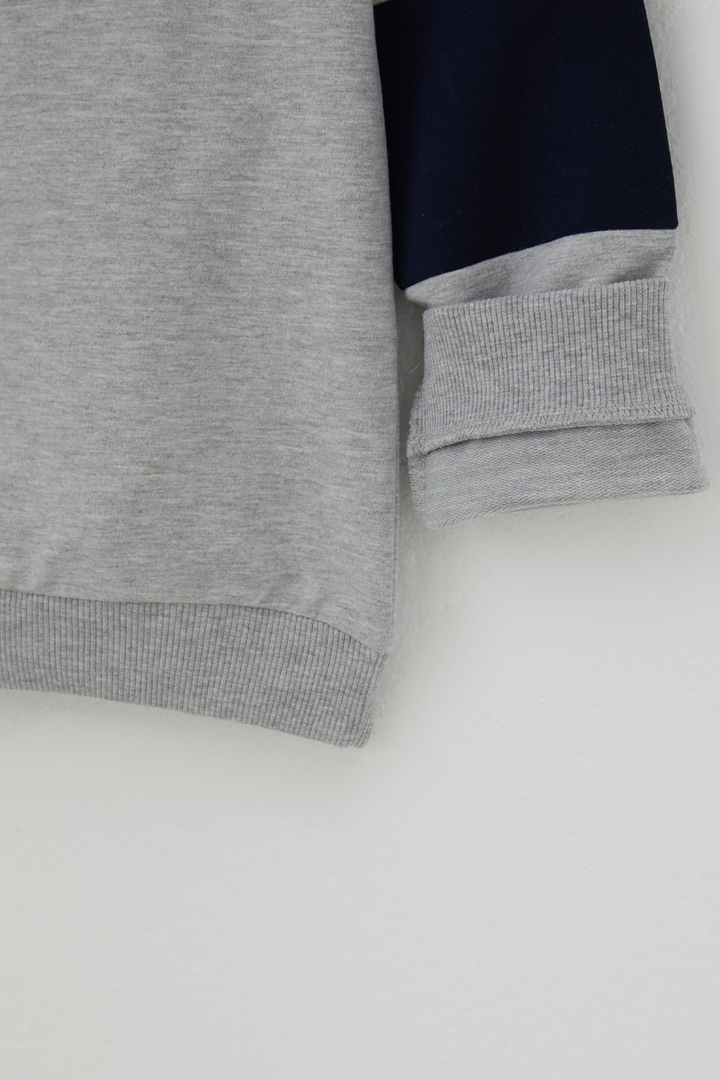 BRE Breeze Erkek Çocuk Eşofman Takımı Yazı Baskılı Kolları Blok Desenli 4-9 Yaş , Gri Melanj - Porirua