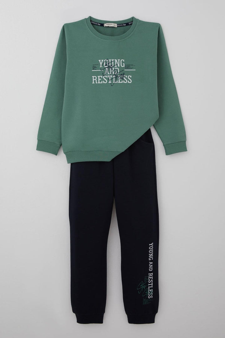 BRE Breeze Boys' Tracksuit with Printed Writing, 4-8 Years, Petrol Green - Matosinhos