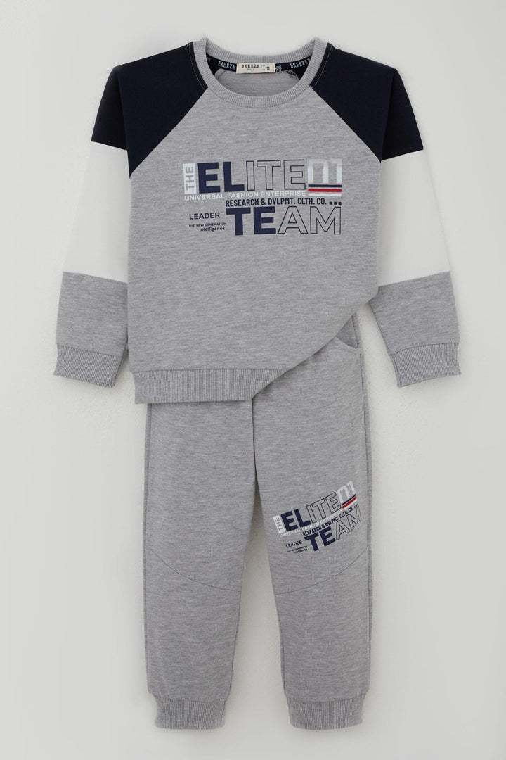 BRE Breeze Boys' Tracksuit with Printed Sleeves Color Block 3-7 Years, Grey Melange - Burien