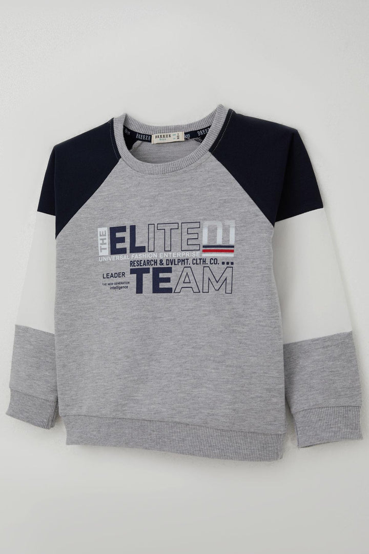 BRE Breeze Boys' Tracksuit with Printed Sleeves Color Block 3-7 Years, Grey Melange - Blois