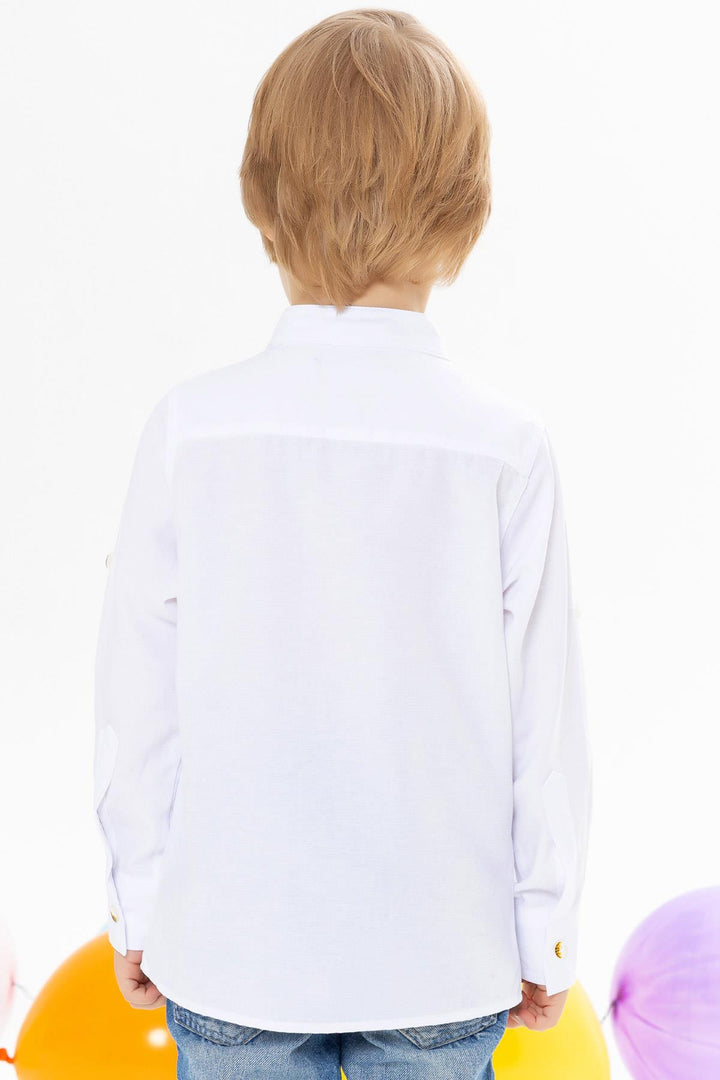 BRE Breeze Boys' Shirt with Emblem Buttoned 82 Years, White - Clarington