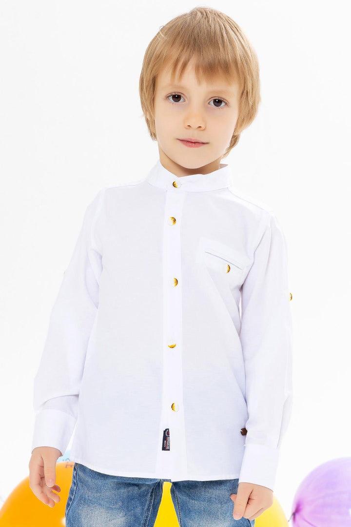 BRE Breeze Boys' Shirt with Emblem Buttoned 82 Years, White - Clarington