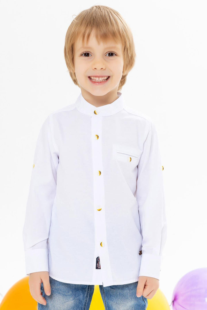 BRE Breeze Boys' Shirt with Emblem Buttoned 82 Years, White - Clarington
