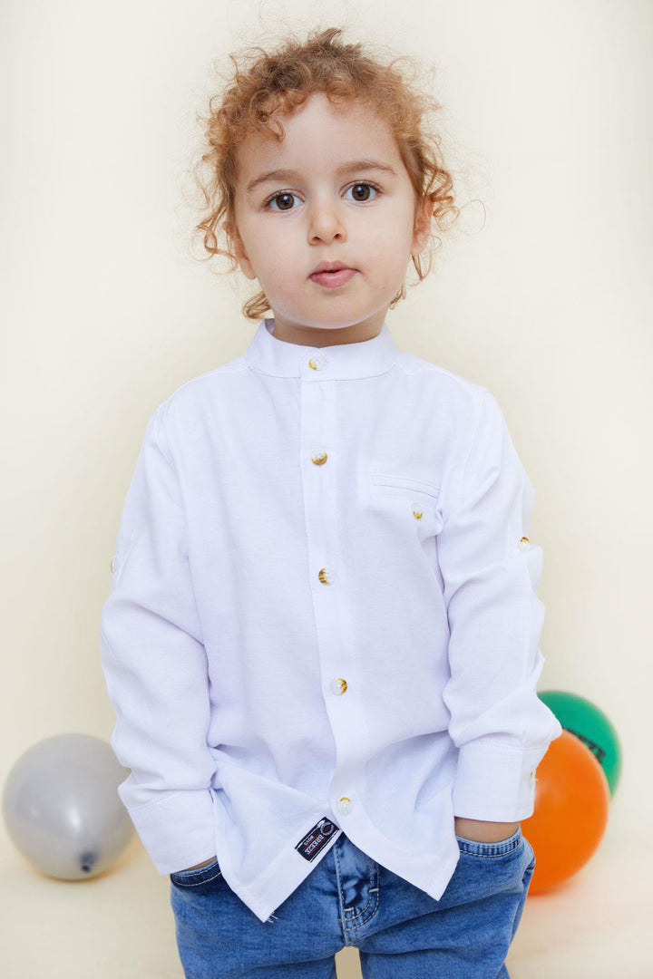 BRE Breeze Boys' Shirt with Emblem Buttoned 3-7 Years, White - Ballarat