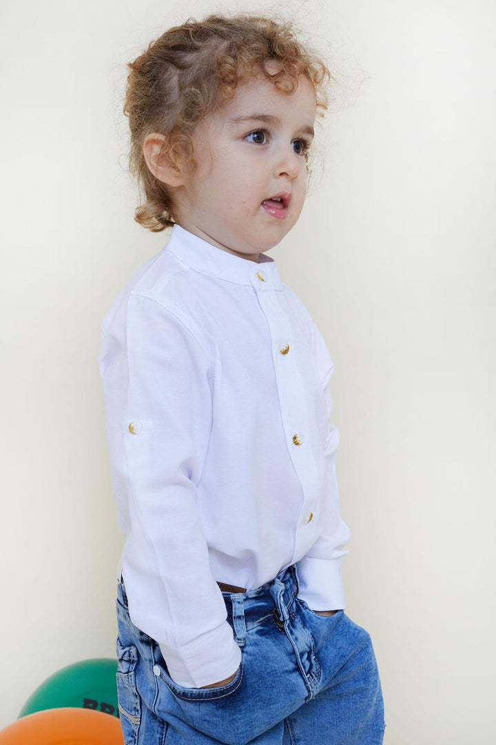 BRE Breeze Boys' Shirt with Emblem Buttoned 3-7 Years, White - Ballarat
