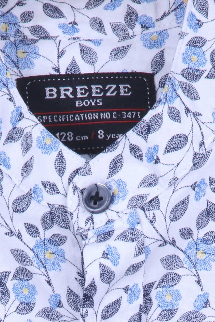 BRE Breeze Boys' Shirt with Flower Pattern, 84 Years, White - Wauwatosa