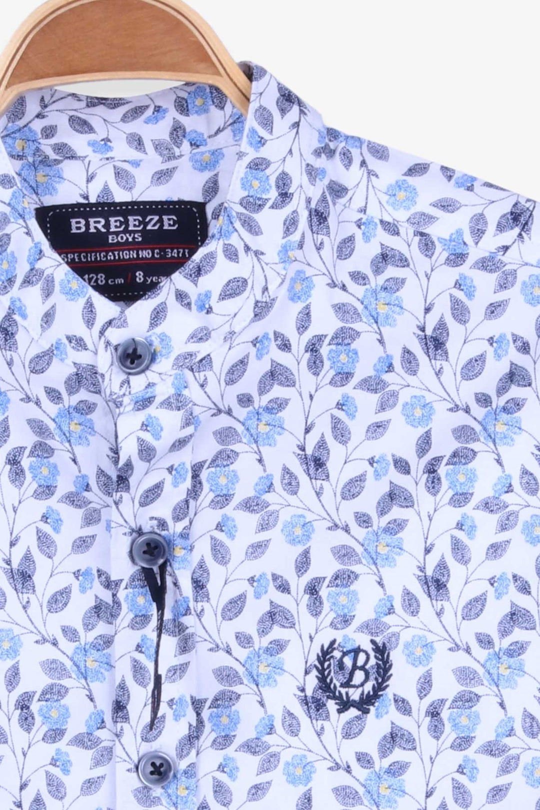 BRE Breeze Boys' Shirt with Flower Pattern, 84 Years, White - Wauwatosa