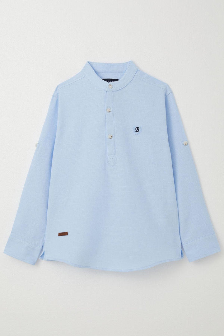 BRE Breeze Boys' Shirt with Letter Embroidery Half Buttoned 82 Years, Light Blue - Independence