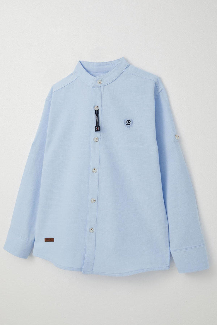 BRE Breeze Boys' Shirt with Letter Embroidery Buttoned 82 Years, Light Blue - Sion