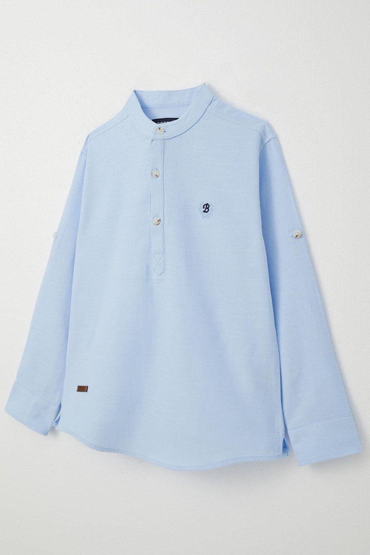 BRE Breeze Boys' Shirt with Letter Embroidery Half Buttoned 82 Years, Light Blue - Independence
