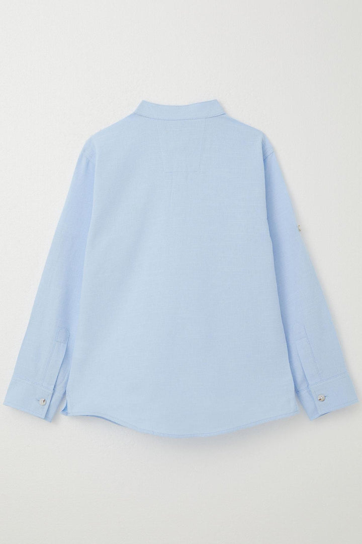 BRE Breeze Boys' Shirt with Letter Embroidery Half Buttoned 82 Years, Light Blue - Independence