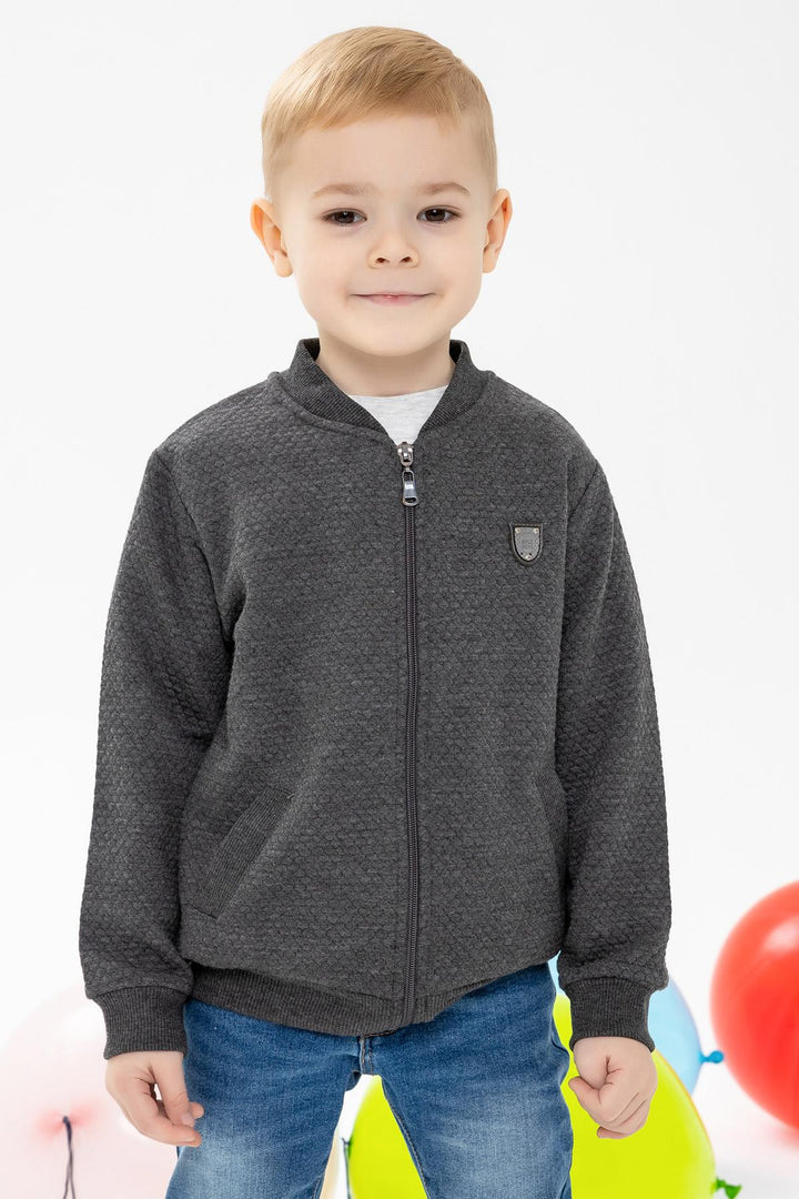 BRE Breeze Boys' Cardigan Basic Pocketed Armalı 2-6 Years, Smoke Gray - Ródos