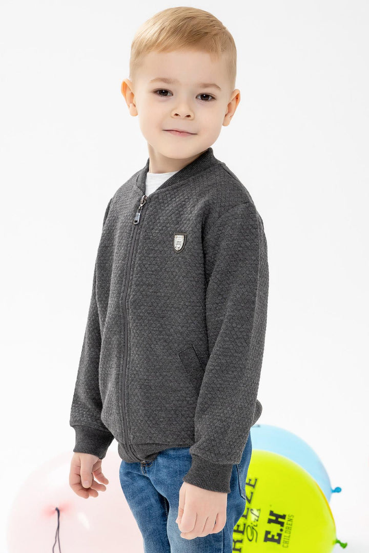 BRE Breeze Boys' Cardigan Basic Pocketed Armalı 2-6 Years, Smoke Gray - Ródos
