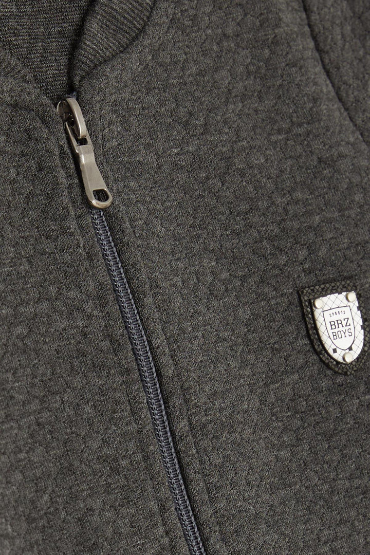 BRE Breeze Boys' Cardigan Basic Pocketed Armalı 2-6 Years, Smoke Gray - Ródos