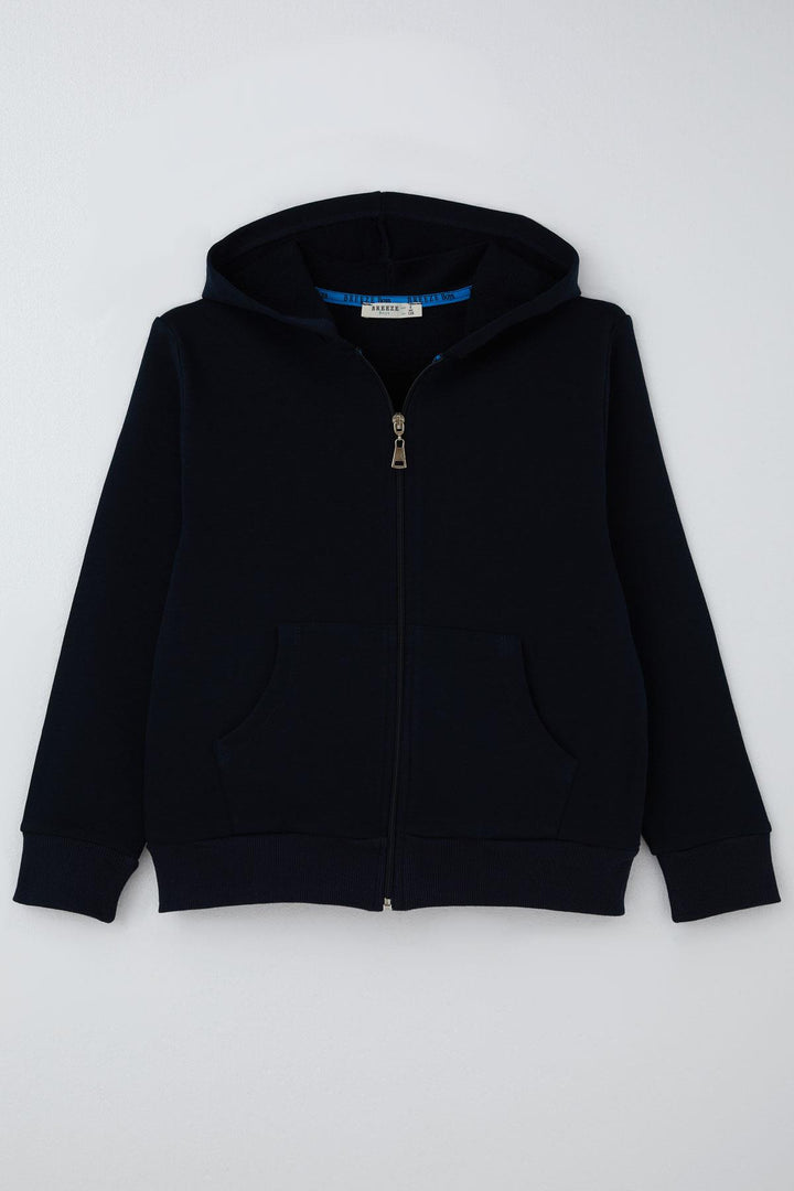 BRE Breeze Boys' Cardigan Basic Hooded Zipper 60 Years, Navy Blue - Lafayette