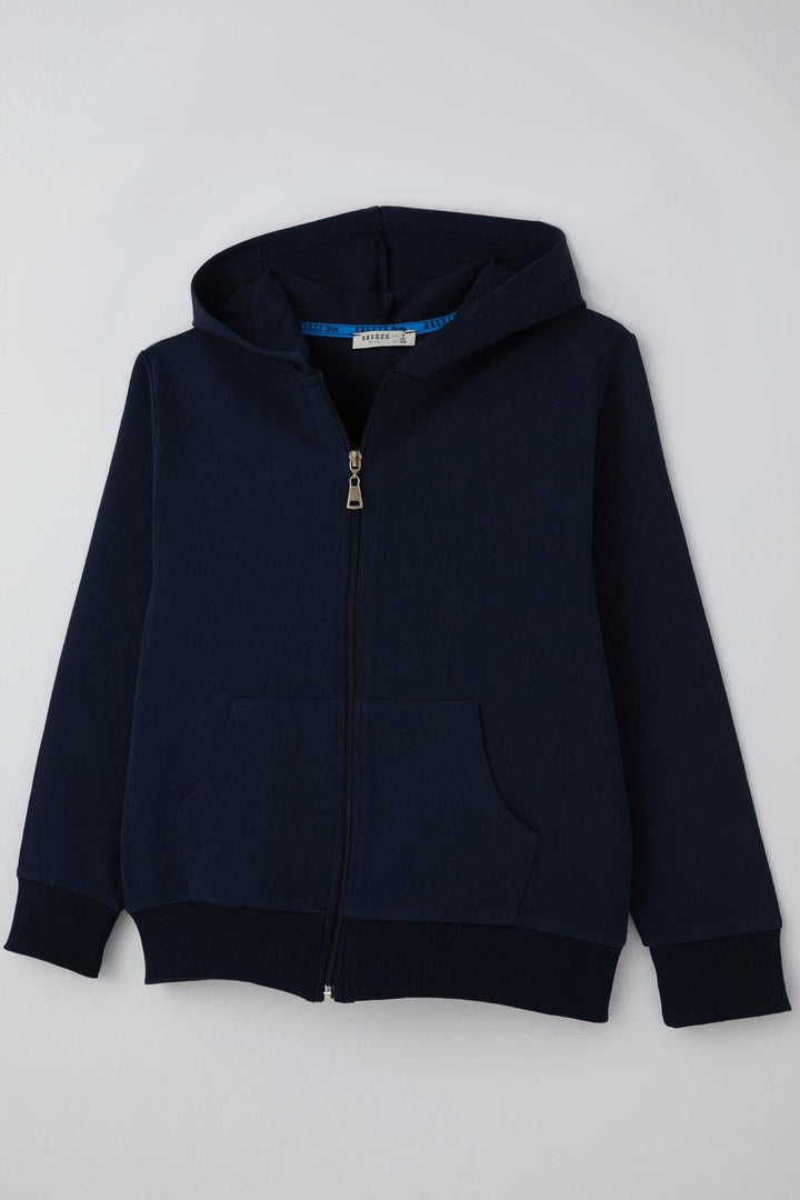 BRE Breeze Boys' Cardigan Basic Hooded Zipper 60 Years, Navy Blue - Brentwood