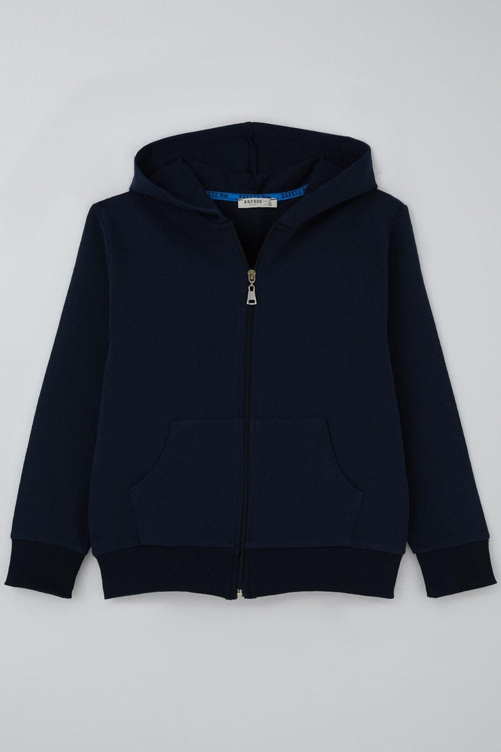 BRE Breeze Boys' Cardigan Basic Hooded Zipper 60 Years, Navy Blue - Brentwood