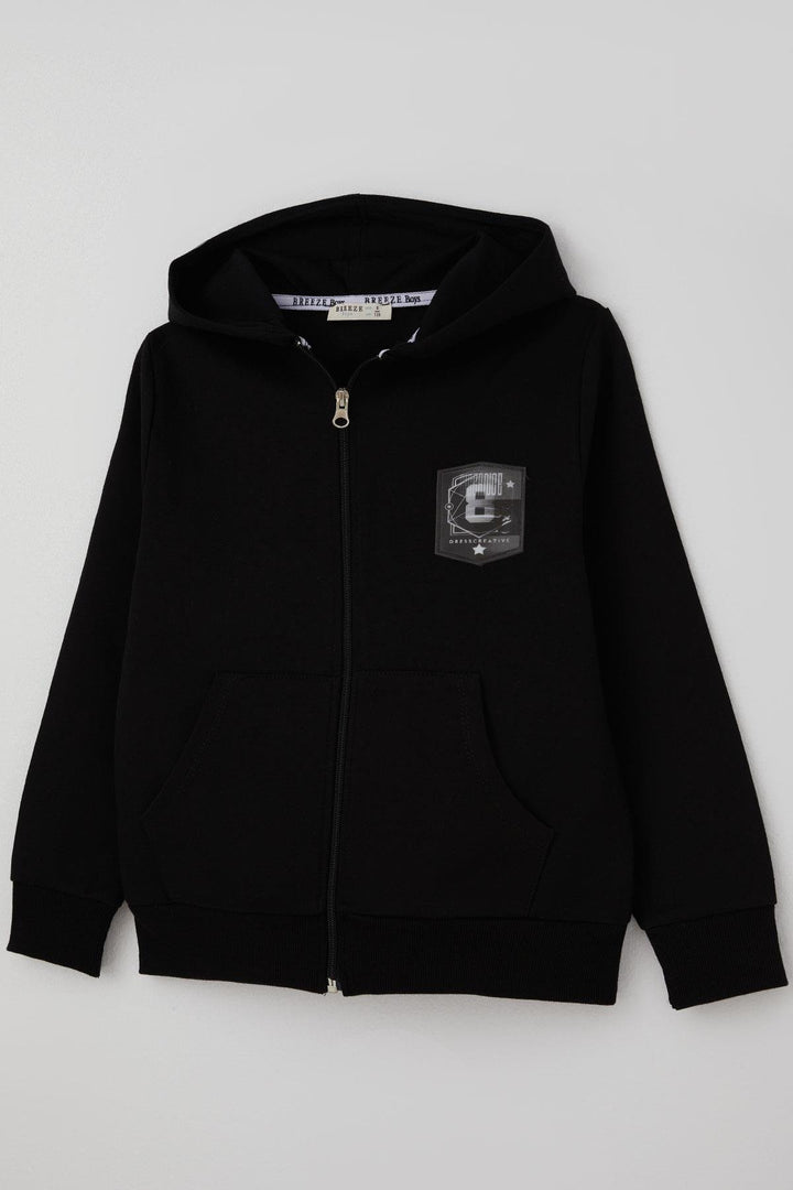 BRE Breeze Boys' Cardigan with Variable Patch Printed Zippered Pocket 84 Years, Black - Joué-lés-Tours