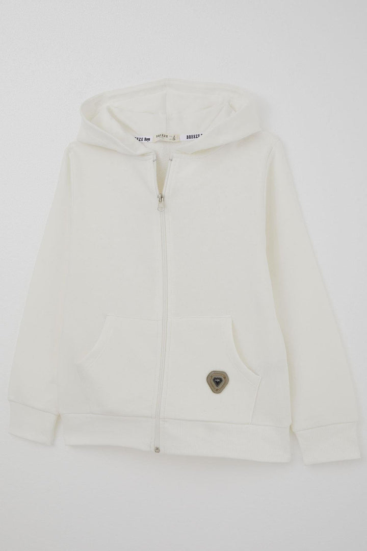 BRE Breeze Boys' Zippered Cardigan with Embroidered Logo, 82 Years, Ecru - Midvale