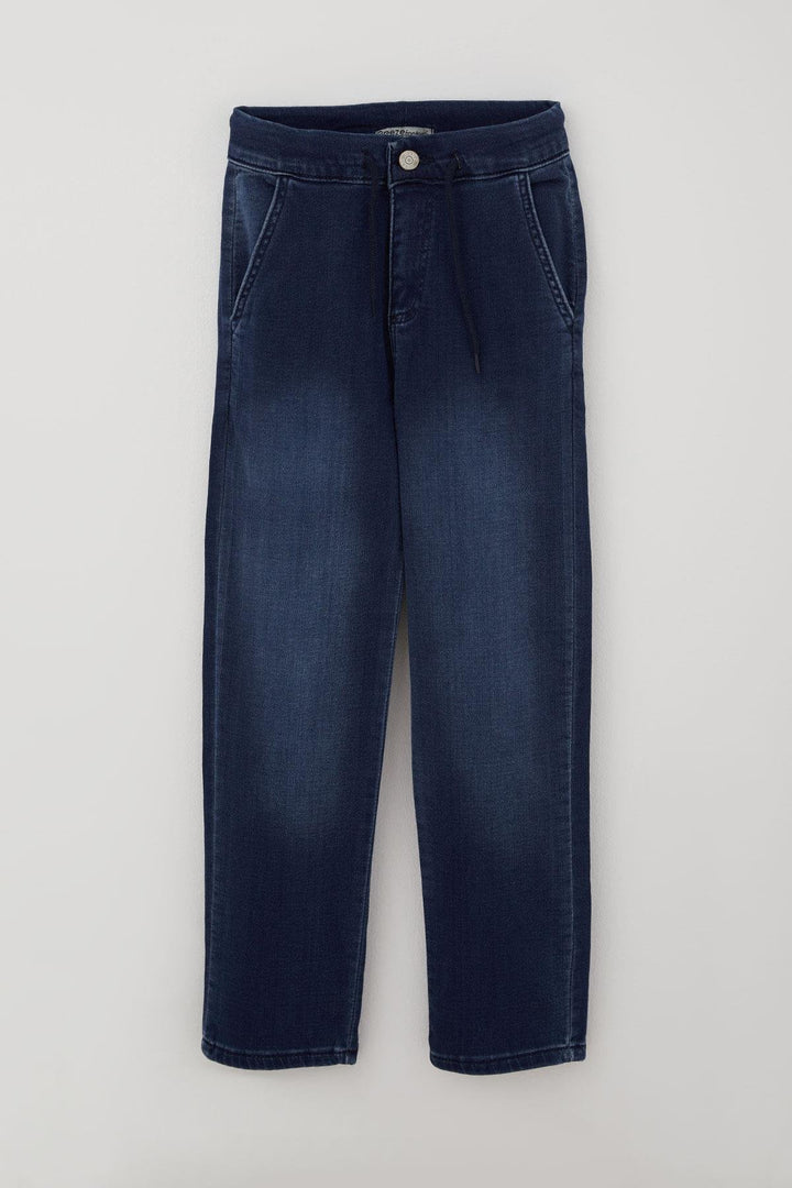 BRE Breeze Erkek Çocuk Jean Pantolon Bağcıklı Fermuarlı Cepli 5-9 Yaş, Koyu Mavi - Pueblo