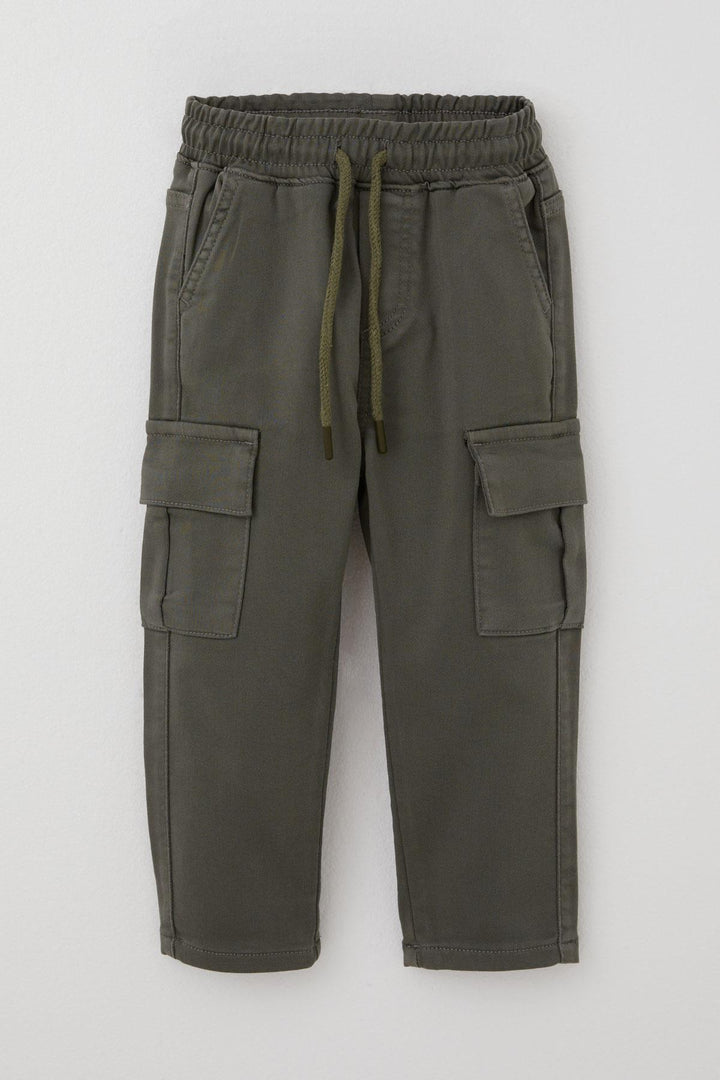 BRE Breeze Boys' Cargo Pants with Elastic Waistband and Pockets, Khaki Green, 1.5-5 Years - Clifton