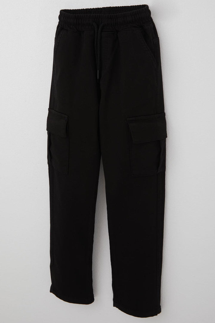 BRE Breeze Boys' Cargo Pants with Elastic Waistband and Pockets, 60 Years, Black - Brăila