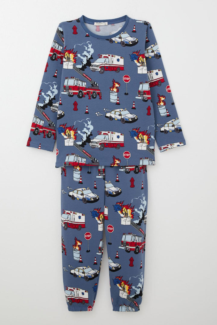 BRE Breeze Boys' Pajama Set Emergency Heroes Team Patterned 4-8 Years, Indigo - Stockport