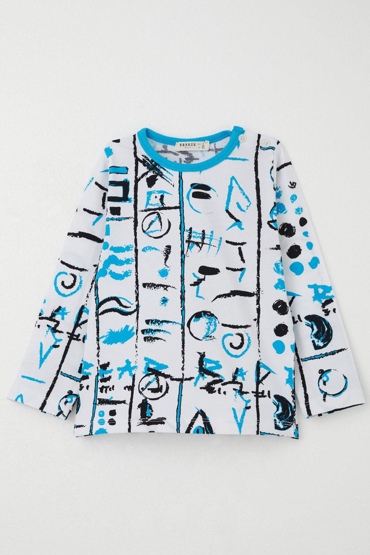 BRE Breeze Boys' Pyjama Set Patterned with Elastic Waist and Cuffs 1-3 Years, White - Georgetown