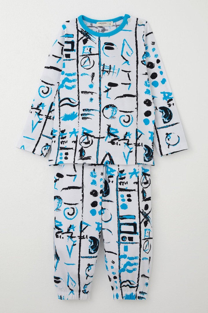 BRE Breeze Boys' Pyjama Set Patterned with Elastic Waist and Cuffs 1-3 Years, White - Georgetown