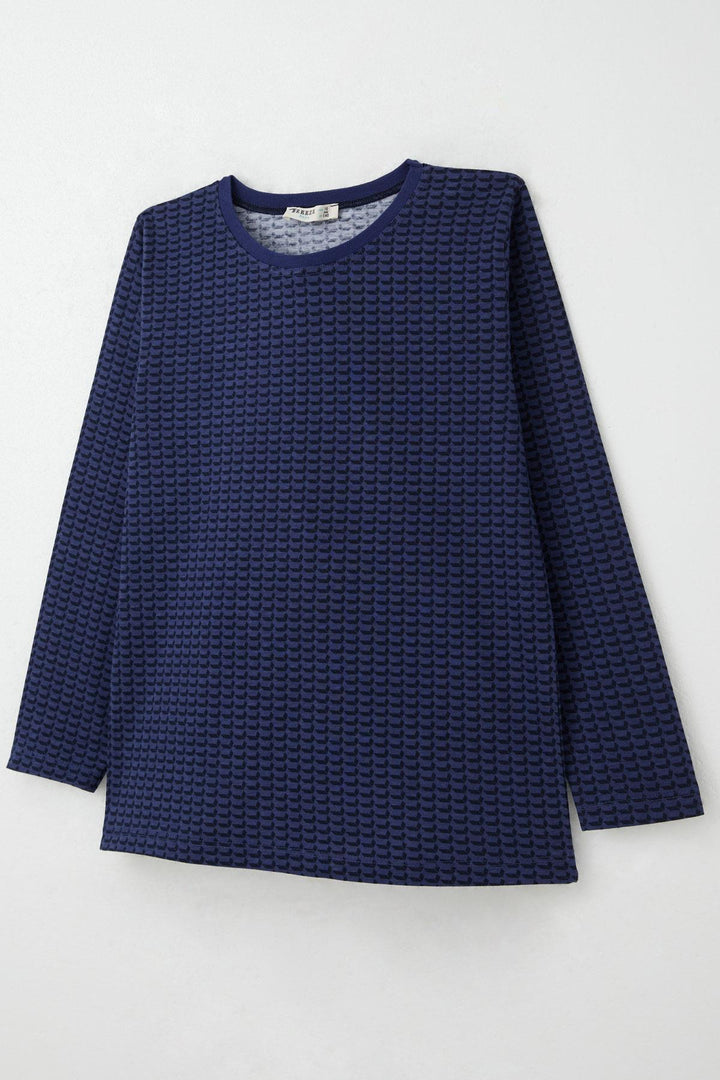 BRE Breeze Boys' Pyjama Set Patterned Elastic Waistband and Cuffs 92 Years, Navy Blue - San Jose
