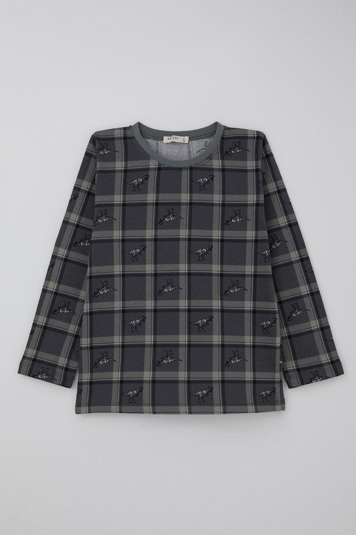 BRE Breeze Boys' Pajama Set Dinosaur Kingdom Plaid Patterned 4-8 Years, Gray - Pantin