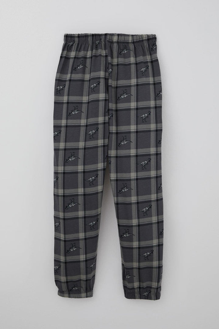 BRE Breeze Boys' Pajama Set Dinosaur Kingdom Plaid Patterned 4-8 Years, Gray - Pantin